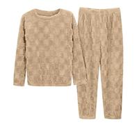 Generisch Pigiama invernale da donna, in morbida flanella, con motivo jacquard, accogliente, calda, per la stagione fredda, caffè, Taglia unica