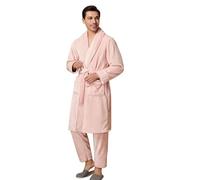 Generisch Pigiama invernale da uomo, a maniche lunghe, camicia da notte, pigiama termico, 2 pezzi, pantaloni da pigiama e vestaglia, set morbido e confortevole, Colore: rosa., M