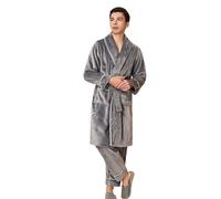 Generisch Pigiama invernale da uomo, a maniche lunghe, camicia da notte, pigiama termico, 2 pezzi, pantaloni da pigiama e vestaglia, set morbido e confortevole, grigio., M