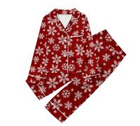 Generisch Pigiama luminoso casual pigiama per bambini con stampa, button-down revers, top a maniche lunghe e pantaloni poncho da bagno ragazza, Colore: rosso, 3-4 Anni