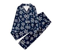 Generisch Pigiama luminoso casual pigiama per bambini con stampa, button-down revers, top a maniche lunghe e pantaloni poncho da bagno ragazza, Blu, 9-10 Anni