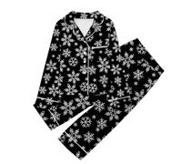 Generisch Pigiama luminoso casual pigiama per bambini con stampa, button-down revers, top a maniche lunghe e pantaloni poncho da bagno ragazza, Nero , 3-4 Anni