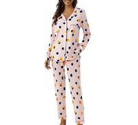 Generisch Pigiama lungo da donna, con motivo a quadri, morbido e leggero, con risvolto e pantaloni da pigiama, 2 pezzi, elegante e casual, per la casa e il sonno, M