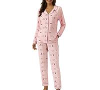 Generisch Pigiama lungo da donna, con motivo a quadri, morbido e leggero, con risvolto e pantaloni da pigiama, 2 pezzi, elegante e casual, per la casa e il sonno, M
