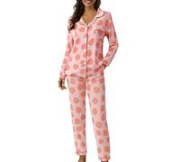 Generisch Pigiama lungo da donna, con motivo a scacchi, morbido e leggero, con risvolto e pantaloni da pigiama, set da 2 pezzi, elegante e casual, per la casa e il sonno, Rosa10, L