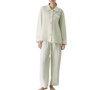 Generisch Pigiama lungo da donna, in due pezzi, per autunno e inverno, biancheria da notte in due pezzi, per la casa, con pantaloni a quadri, Pajamas B2-verde, XL