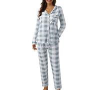 Generisch Pigiama lungo da donna, in due pezzi, pigiama, set da notte in due pezzi, per la casa, per l'inverno, morbido, per il sonno, top e pigiama, pigiama da donna, Pajamas B5 blu, M