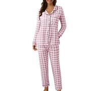 Generisch Pigiama lungo da donna, in due pezzi, pigiama, set da notte in due pezzi, per la casa, per l'inverno, morbido, per il sonno, top e pigiama, pigiama da donna, Pajama B2-rosa, XL