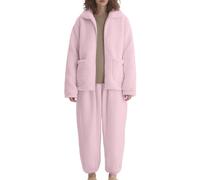 Generisch Pigiama lungo da donna, in pile termico, invernale, in due pezzi, morbido, caldo, maglione natalizio con pigiama, set da 2 pezzi, Colore: rosa., M