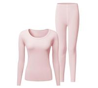Generisch Pigiama lungo da donna, slim fit, da donna, a maniche lunghe, in due pezzi, biancheria intima termica e pantaloni da sonno, girocollo, morbido, per il tempo libero, tuta termica, Colore