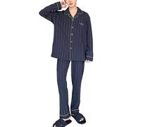 Generisch Pigiama lungo da uomo, in pile, caldo, in pile polare, per uomini con maniche lunghe, come abbigliamento casual per la casa, Blu, L