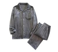 Generisch Pigiama lungo da uomo, set invernale in pile, due pezzi e pantaloni da sonno, morbido flanella, biancheria da notte da uomo, pigiama termico, comodo e morbido abbigliamento per la casa, O