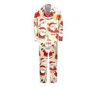 Generisch Pigiama lungo in seta con stampa natalizia per famiglie di tre persone con genitori e bambini come elegante set per la casa in design papà, beige., M