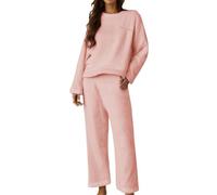 Generisch Pigiama lungo invernale da donna, in flanella, caldo, per la casa, con stampa, in pile, due pezzi, per la casa, da donna, a maniche lunghe e pantaloni loungewear, rosa chiaro, M