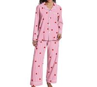 Generisch Pigiama morbido comodo da notte in due pezzi per notti accoglienti e rilassate ore mattutine da donna, set pigiama invernale a maniche lunghe con scollo a V, Colore: rosa., M