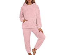 Generisch Pigiama morbido per la moda autunnale a maniche lunghe, casual con cappuccio in pile, loungewear, 2 pezzi con tasca (2XL)