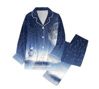 Generisch Pigiama natalizio da donna, a maniche lunghe, con stampa natalizia, comodo e casual, per piacevoli serate di vacanza, grigio., M