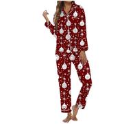 Generisch Pigiama natalizio da donna, con stampa festiva, pratico sacchetto per la casa, a maniche lunghe, per ore confortevoli, Vino, M