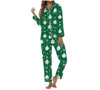 Generisch Pigiama natalizio da donna, con stampa festiva, pratico sacchetto per la casa, a maniche lunghe, per ore confortevoli, verde, XL