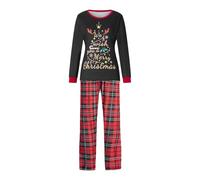 Generisch Pigiama natalizio per famiglia, set natalizio per la famiglia, set invernale di pajamas in cotone, pigiama di Natale lungo, Nero , 4 anni