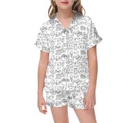 Generisch Pigiama per bambini in cotone con camicia, pantaloni per ragazze come pigiama casual con pratiche tasche per un comfort ottimale durante il sonno, design alla moda, bianco, 12-13 Jahre