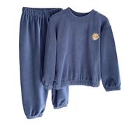 Generisch Pigiama per bambini, ragazzi, ragazze, pigiami caldi e soffici, set di pigiameria invernale di Natale, pigiama da notte Pjs con top e pantaloni lunghi, Blu marino, 9 anni