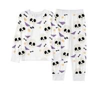 Generisch Pigiama per bambini, set da notte per ragazzi e ragazze, morbido, comodo, a maniche lunghe, pantaloni in due pezzi, per bambini, costume da notte, poncho in spugna per bambini, bianco, 7-8