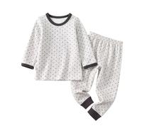 Generisch Pigiama unisex per bambini, 2 pezzi, a maniche lunghe e pantaloni in morbido cotone, comodo pigiama per ragazzi e ragazze in diversi design, Stil_u04 Grigio, 7-8 Jahre