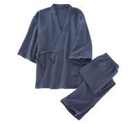 Generisch Pigiama Uomo Cotone Lino Pigiama Biancheria Da Letto Kimono Giapponese 2 Pezzi Kimono Cappotto E Pantaloni Pigiama Monocolore Locker Loungwear Traspirante, O grigio scuro, M
