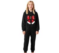 Generisch Pile Cappuccio Tutina Per Ragazze, Caldo Morbido Bambino Vestito di Natale 2025 Dear Santa Abbigliamento Neonato Pagliaccetto Ragazze Tuta, Nero , 11-12 Anni