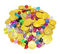Generisch Pirati - Set di 50 monete d'oro e 100 pietre preziose, per feste di compleanno dei bambini e caccia al tesoro