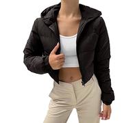 Generisch Piumino da donna invernale corto a buffer, giacca cropped, giacca invernale senza pancia, parka invernale trapuntata, giacca trapuntata, Nero , M