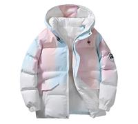 Generisch Piumino da uomo, caldo, invernale, giacca trapuntata, leggera, con cappuccio, impermeabile, antivento, con tasche, per il tempo libero, le escursioni, i viaggi, Rosa-e, L