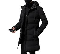 Generisch Piumino da uomo, lungo, invernale, caldo, giacca trapuntata con cappuccio, parka, giacca con cerniera, ispessimento, cappotto invernale da uomo, giacca termica, C nero., XXL