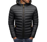 Generisch Piumino da uomo ultraleggero, giacca invernale calda, trapuntata, con cappuccio, giacca a vento con cerniera, comoda per lo sport e il tempo libero, Nero , 4XL