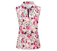 Generisch Polo da donna per la ricognizione del cancro al seno, maglietta funzionale senza maniche, con nastro rosa e farfalle, top sportivo per eventi di beneficenza, Stil_k01 rosa, XL