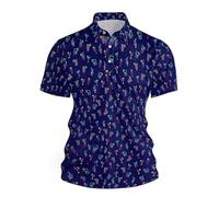 Generisch Polo da uomo a maniche corte con motivo a farfalle colorate, per il tempo libero con stampa allover | Camicia casual per un look estivo giocoso, Stil_y01 blu navy, XL