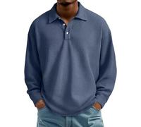 Generisch Polo da uomo a maniche lunghe, in tessuto a nido d'ape, colletto alto, classico, maglione da lavoro, caldo, traspirante, maglione invernale in tinta unita, Blu marino, L