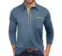 Generisch Polo da uomo, colore puro, da tennis, da golf, con tasche, in cotone, morbida, leggera, regolare, per il tempo libero, traspirante, a maniche lunghe, casual, da jogging, Blu scuro, M