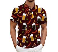 Generisch Polo da uomo mix per uomini e donne, amanti della birra, maniche corte, casual, vestibilità rilassata, stile retrò, Vino, L