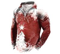 Generisch Polo natalizia da uomo con motivo a maniche lunghe per le giornate fredde, design misto misto misto cotone, ideale da abbinare sotto un maglione o un gilet, Vino, L