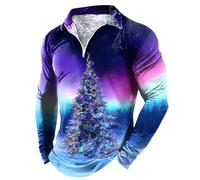 Generisch Polo natalizia da uomo con motivo a maniche lunghe per le giornate fredde, design misto misto misto cotone, ideale da abbinare sotto un maglione o un gilet, rosa intenso, L
