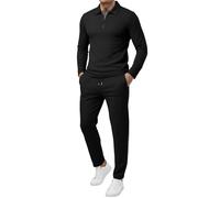Generisch Polo sportiva da uomo, 2 pezzi, tuta da jogging, tinta unita, alla moda, per golf, corsa, jogging, tracksuit a maniche lunghe, polo e pantaloni da jogging, set leggero per il tempo libero
