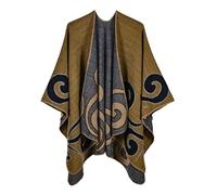 Generisch Poncho, sciarpa da donna, stile retrò, con stampa, oversize, cardigan, autunno, inverno, cardigan aperto, invernale, mantello reversibile, giacca lunga per le mezze stagioni, O giallo