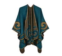 Generisch Poncho, sciarpa da donna, stile retrò, con stampa, oversize, cardigan, autunno, inverno, cardigan aperto, invernale, mantello reversibile, giacca lunga per le mezze stagioni, O verde, Taglia