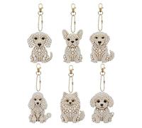 Generisch Portachiavi a forma di cane, sei ciondoli fai da te con strass, ciondolo a forma di cane per zaino, borsa, zaino, viaggio, casa