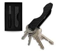 Generisch Portachiavi organizer, effetto carbonio, colore nero, organizer per chiavi e multifunzione con passante in pelle, portachiavi in alluminio, portachiavi minimalista per uomini e donne