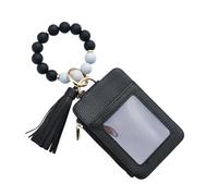 Generisch Portadocumenti da donna, cinturino da polso, portachiavi con portafoglio, porta carte con di perle e bracciale, porta carte di credito, organizer per donne, Nero, descrizione