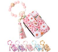 Generisch Portafoglio da donna Boho Beaded con motivo floreale, stile bohémien Beaded Tassel Keychain Wallet, Credit Card Holder Purse, Rosa chiaro, Fashion