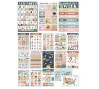Generisch Poster educativo per bambini, 18 poster educativi per l'asilo, design colorato e rilassante, con attività prescolari, per l'asilo prescolare e il giorno